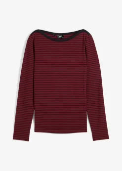 bonprix Nachhaltigere Materialien|Shirts & Tops^Langarmshirt mit reiner Bio-Baumwolle rubinrot/schwarz gestreift
