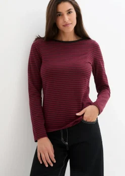 bonprix Nachhaltigere Materialien|Shirts & Tops^Langarmshirt mit reiner Bio-Baumwolle rubinrot/schwarz gestreift