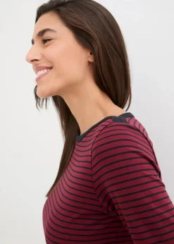 bonprix Nachhaltigere Materialien|Shirts & Tops^Langarmshirt mit reiner Bio-Baumwolle rubinrot/schwarz gestreift