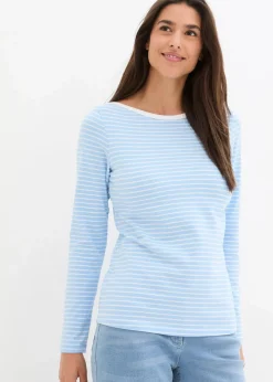 bonprix Nachhaltigere Materialien|Shirts & Tops^Langarmshirt mit reiner Bio-Baumwolle hellblau/weiß gestreift