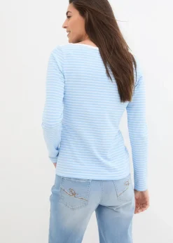 bonprix Nachhaltigere Materialien|Shirts & Tops^Langarmshirt mit reiner Bio-Baumwolle hellblau/weiß gestreift