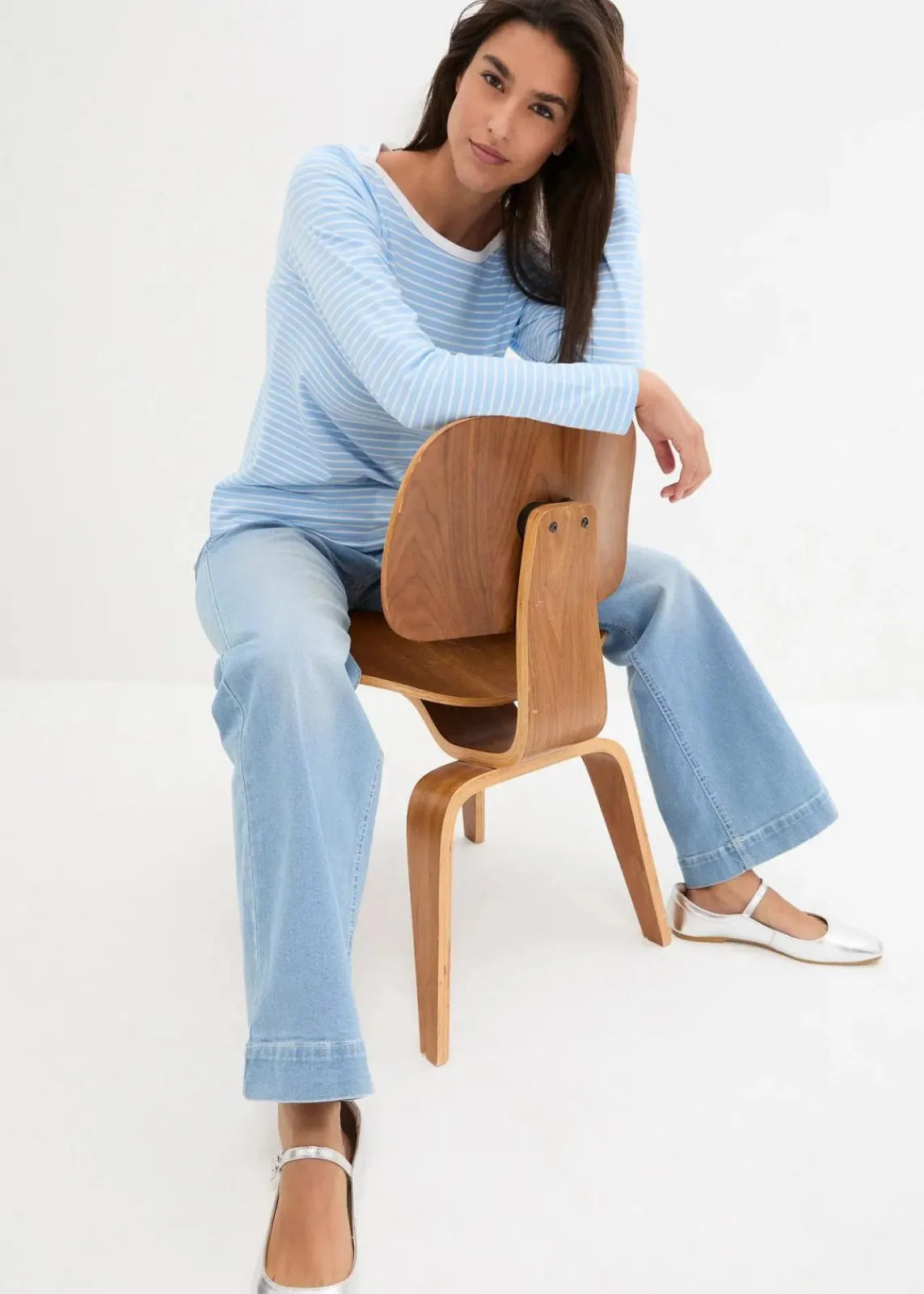 bonprix Nachhaltigere Materialien|Shirts & Tops^Langarmshirt mit reiner Bio-Baumwolle hellblau/weiß gestreift