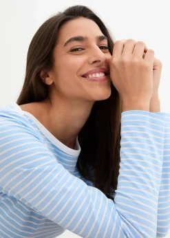 bonprix Nachhaltigere Materialien|Shirts & Tops^Langarmshirt mit reiner Bio-Baumwolle hellblau/weiß gestreift