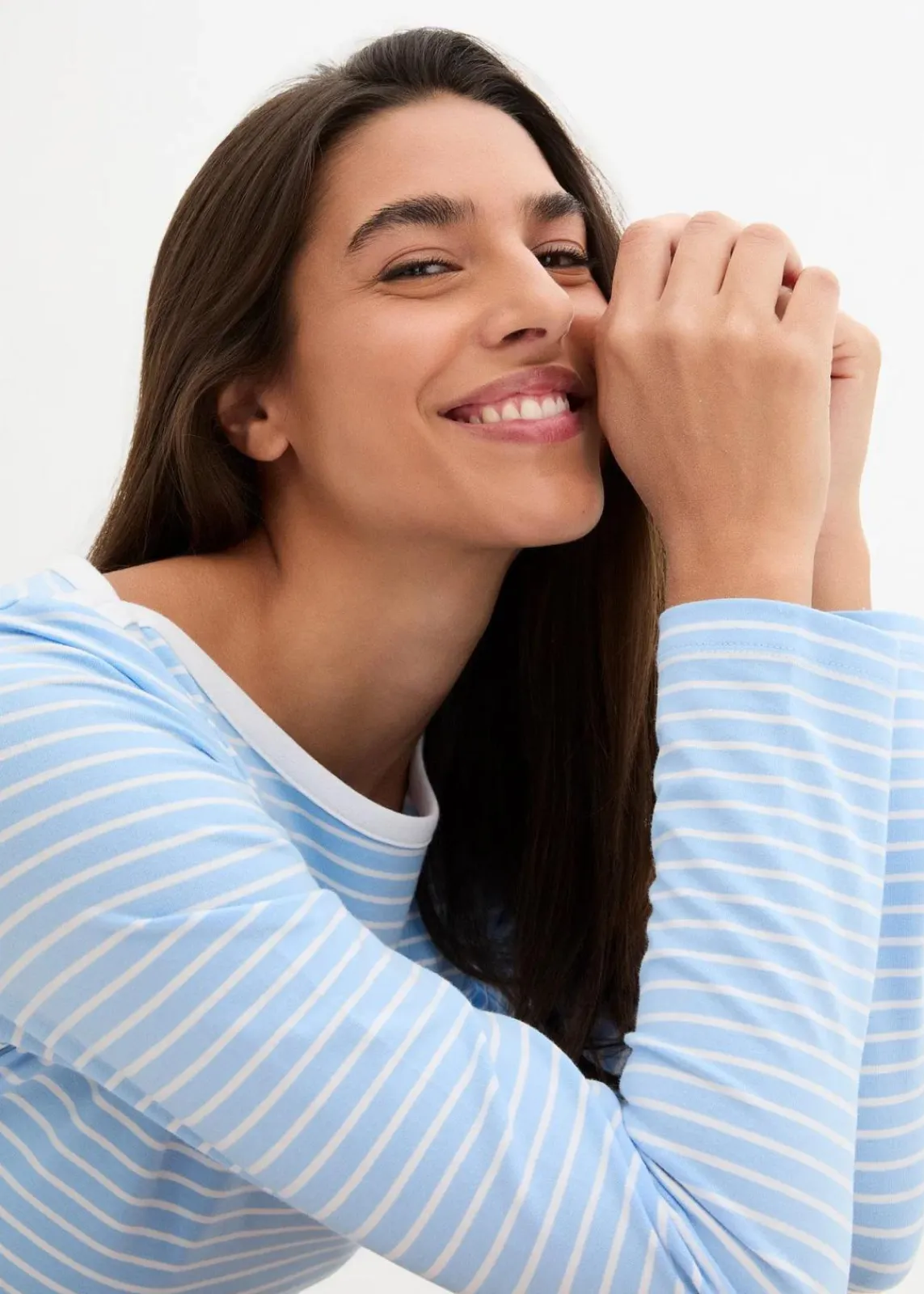 bonprix Nachhaltigere Materialien|Shirts & Tops^Langarmshirt mit reiner Bio-Baumwolle hellblau/weiß gestreift