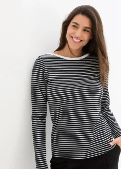 bonprix Bekleidung·Röcke|Basics^Langarmshirt mit reiner Bio-Baumwolle schwarz/weiß gestreift