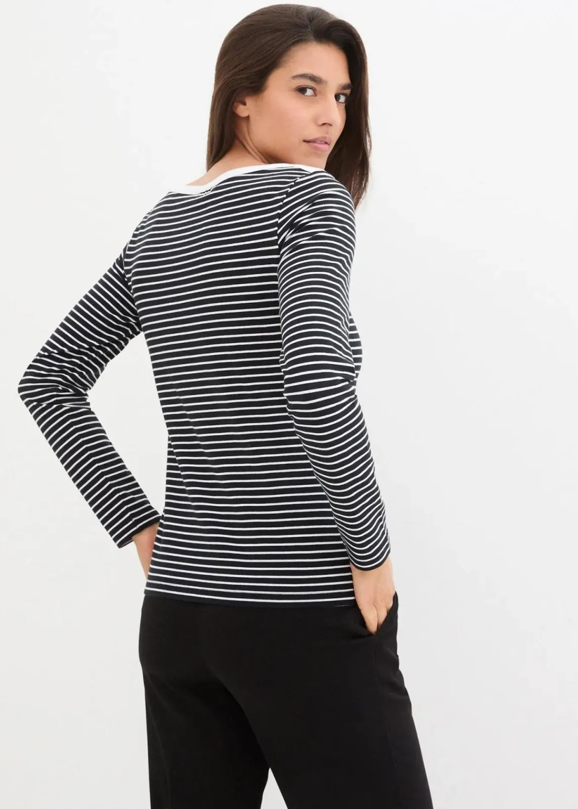 bonprix Bekleidung·Röcke|Basics^Langarmshirt mit reiner Bio-Baumwolle schwarz/weiß gestreift