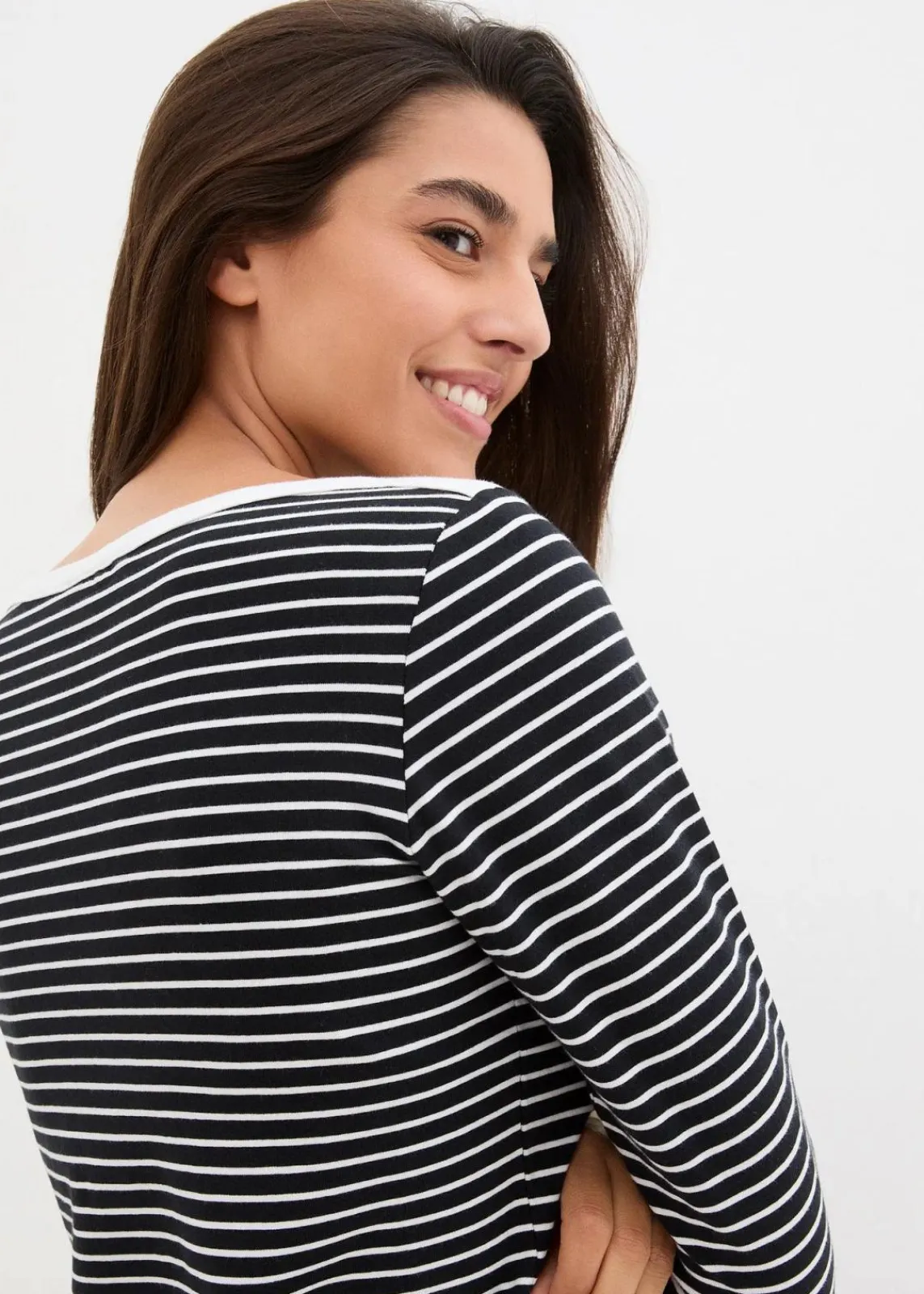 bonprix Bekleidung·Röcke|Basics^Langarmshirt mit reiner Bio-Baumwolle schwarz/weiß gestreift