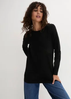 bonprix Bekleidung·Röcke|Nachhaltigere Materialien^Langarm-Shirt mit reiner Bio-Baumwolle schwarz