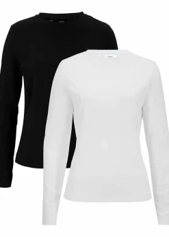 bonprix Shirts & Tops|Basics^Langarmshirt mit reiner Bio-Baumwolle (2er Pack) weiß+schwarz