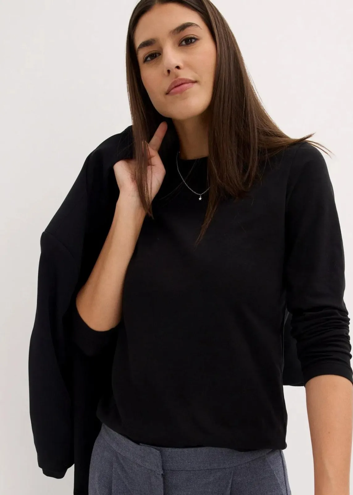 bonprix Bekleidung·Röcke|Basics^Langarmshirt mit reiner Bio-Baumwolle (2er Pack) schwarz