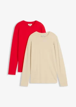 bonprix Shirts & Tops|Basics^Langarmshirt mit reiner Bio-Baumwolle (2er Pack) lavarot/hellsand
