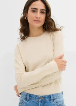 bonprix Shirts & Tops|Basics^Langarmshirt mit reiner Bio-Baumwolle (2er Pack) lavarot/hellsand