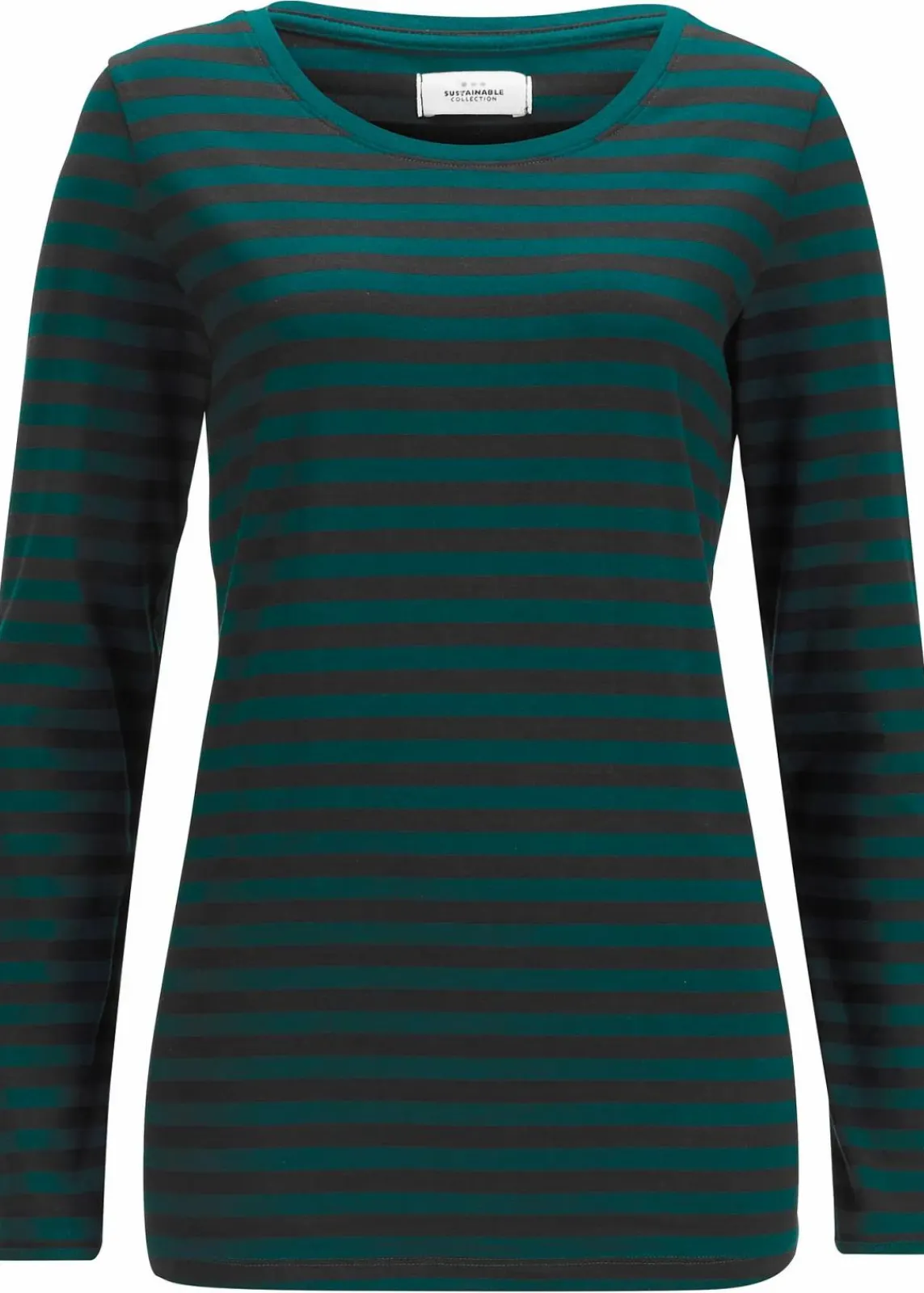 bonprix Bekleidung·Röcke|Nachhaltigere Materialien^Langarmshirt mit reiner Bio-Baumwolle schwarz/tiefgrün gestreift