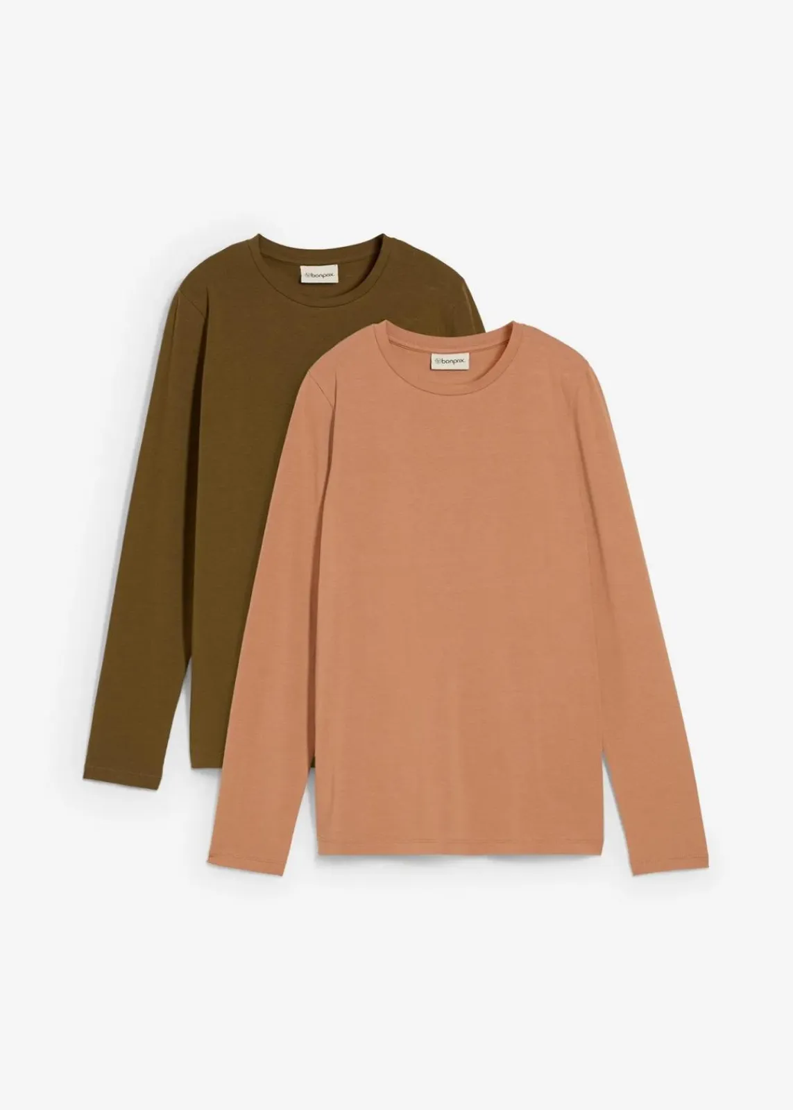 bonprix Shirts & Tops|Basics^Langarmshirt mit reiner Bio-Baumwolle (2er Pack) schokosorbet/erdoliv