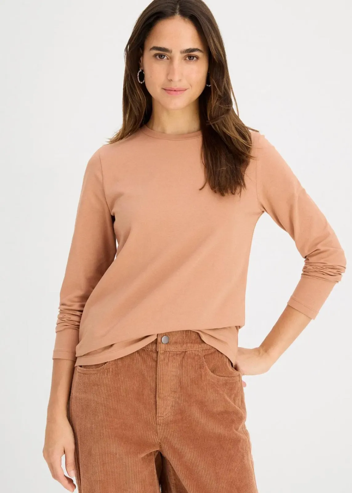 bonprix Shirts & Tops|Basics^Langarmshirt mit reiner Bio-Baumwolle (2er Pack) schokosorbet/erdoliv