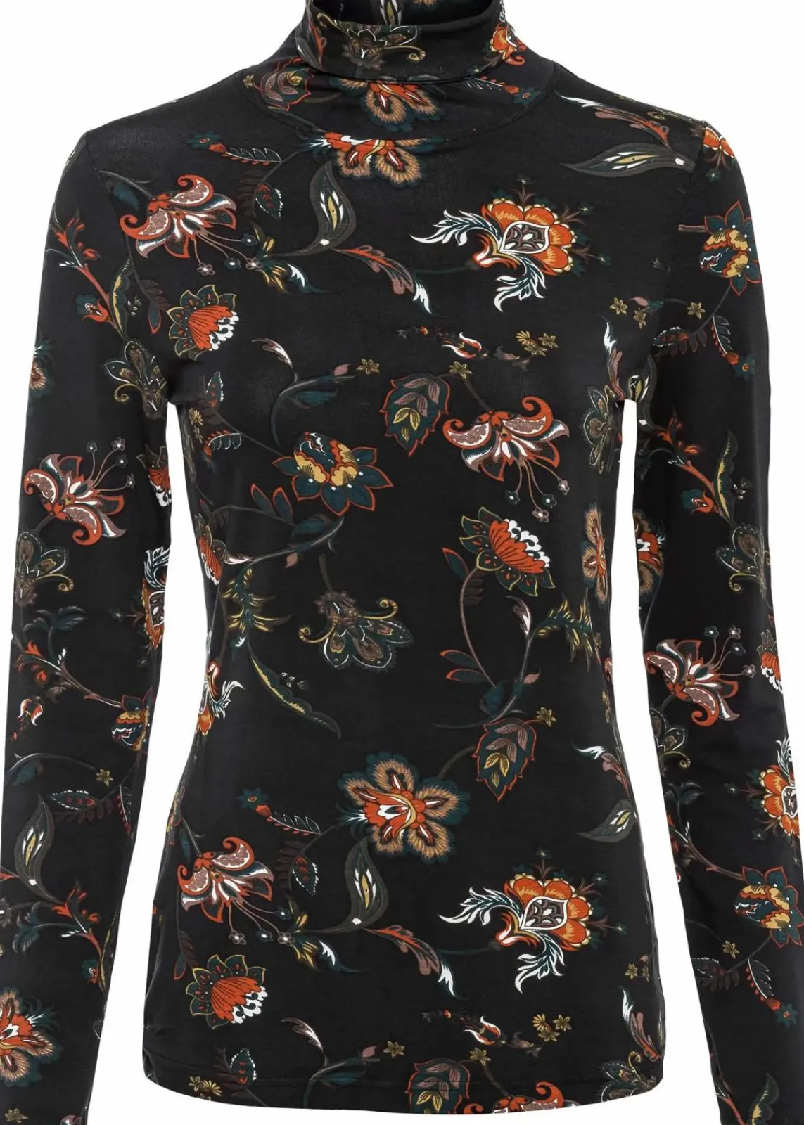 bonprix Nachhaltigere Materialien|Shirts & Tops^Langarmshirt mit Rollkragen schwarz geblümt