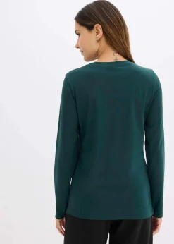 bonprix Shirts & Tops^Langarmshirt mit Rosendruck tiefgrün/schwarz