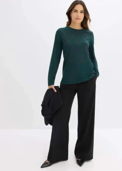 bonprix Shirts & Tops^Langarmshirt mit Rosendruck tiefgrün/schwarz