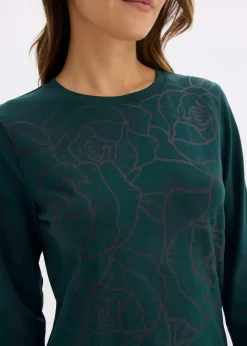 bonprix Shirts & Tops^Langarmshirt mit Rosendruck tiefgrün/schwarz