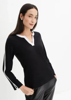 bonprix Shirts & Tops^Langarmshirt mit Schlitz schwarz/weiß