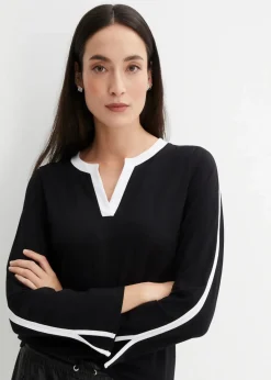 bonprix Shirts & Tops^Langarmshirt mit Schlitz schwarz/weiß