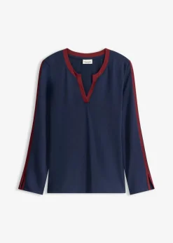 bonprix Shirts & Tops^Langarmshirt mit Schlitz dunkelblau/rubinrot