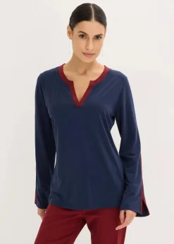 bonprix Shirts & Tops^Langarmshirt mit Schlitz dunkelblau/rubinrot
