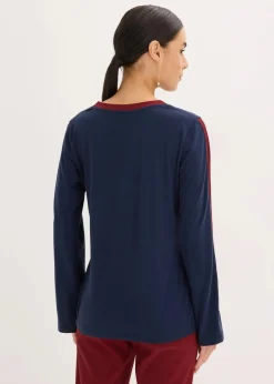 bonprix Shirts & Tops^Langarmshirt mit Schlitz dunkelblau/rubinrot