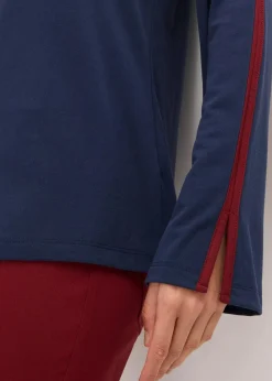 bonprix Shirts & Tops^Langarmshirt mit Schlitz dunkelblau/rubinrot