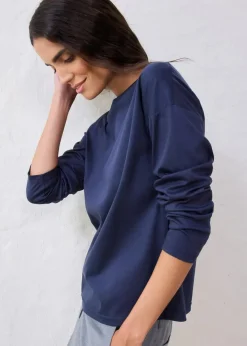 bonprix Premium|Shirts & Tops^Langarmshirt mit Seidenanteil dunkelblau