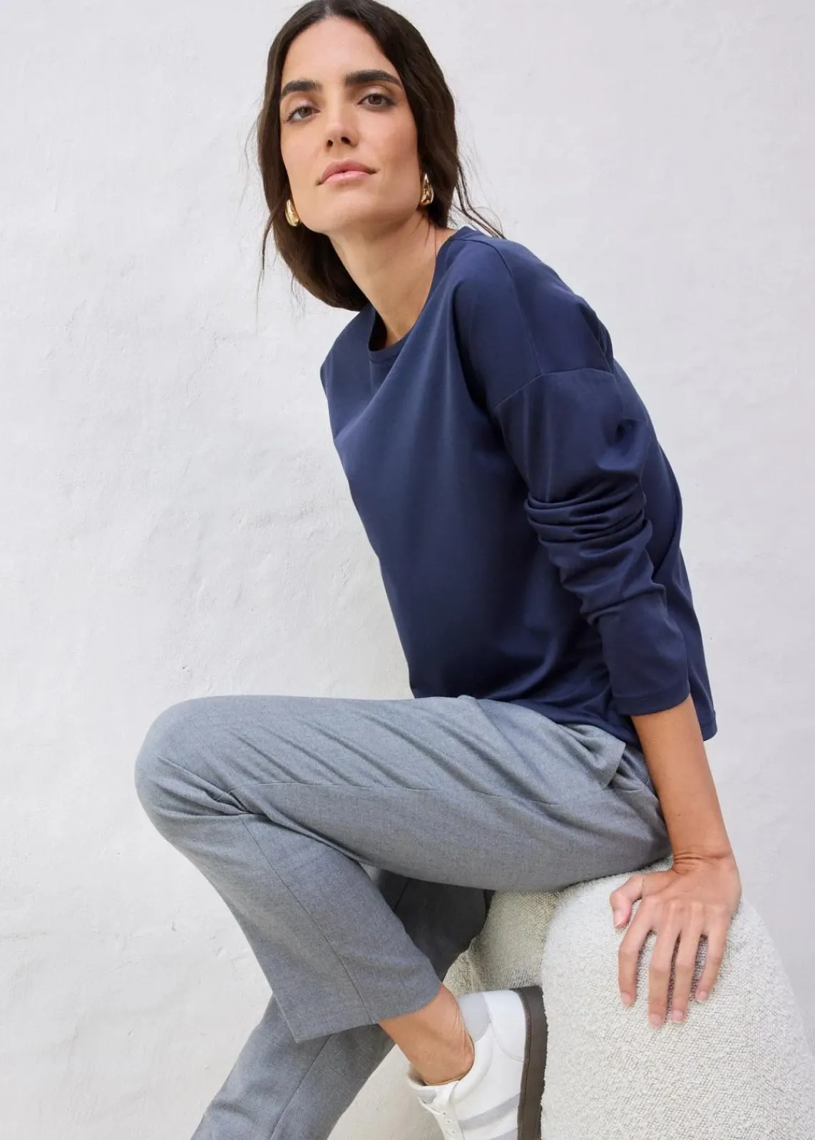 bonprix Premium|Shirts & Tops^Langarmshirt mit Seidenanteil dunkelblau