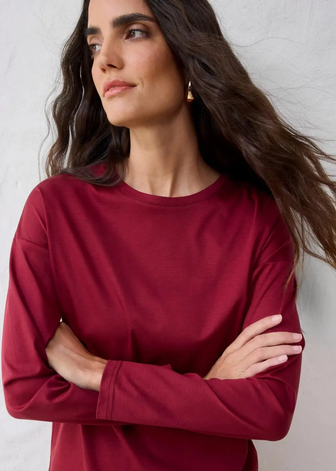 bonprix Premium|Shirts & Tops^Langarmshirt mit Seidenanteil pflaumenrot