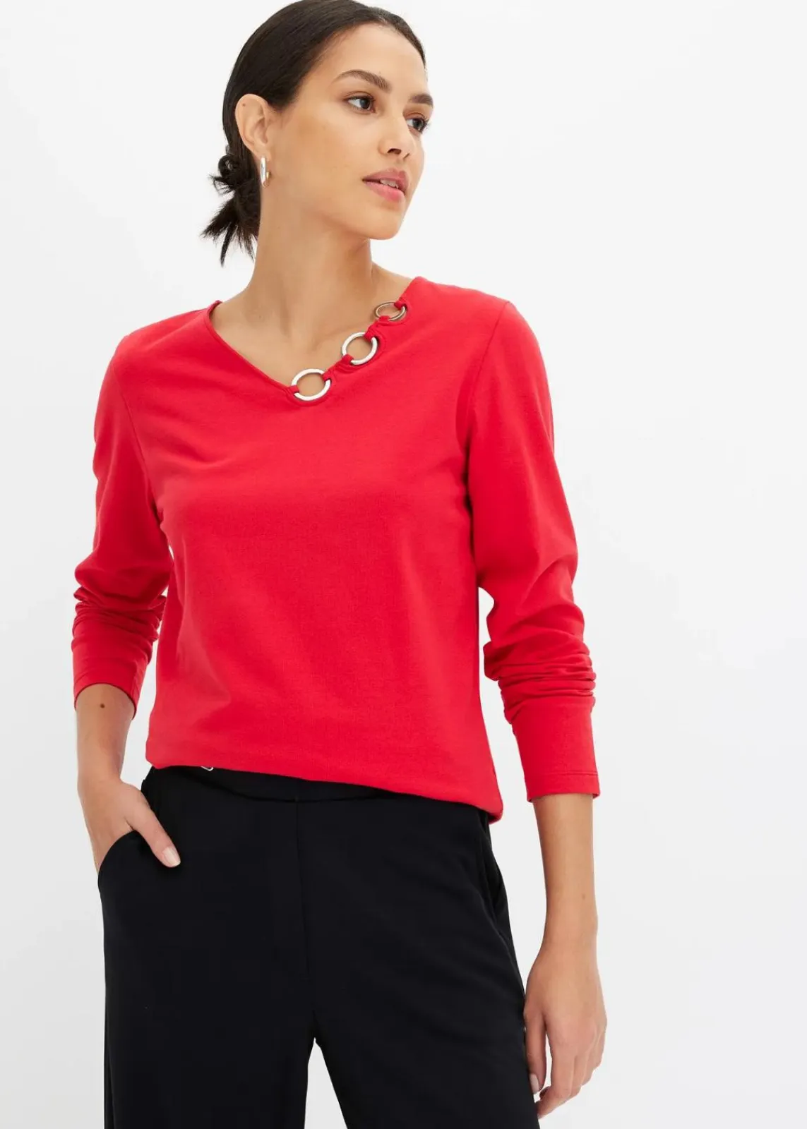 bonprix Shirts & Tops^Langarmshirt mit Ösen rot