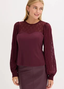 bonprix Shirts & Tops^Langarmshirt mit Spitze weinrot