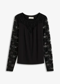 bonprix Shirts & Tops^Langarmshirt mit Spitze schwarz