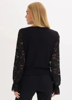 bonprix Shirts & Tops^Langarmshirt mit Spitze schwarz
