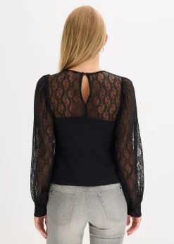 bonprix Shirts & Tops^Langarmshirt mit Spitze schwarz