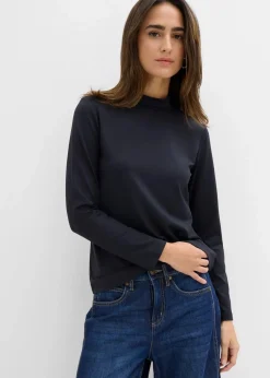 bonprix Bekleidung·Röcke|Nachhaltigere Materialien^Langarmshirt mit Stehkragen mit recyceltem Polyamid schwarz
