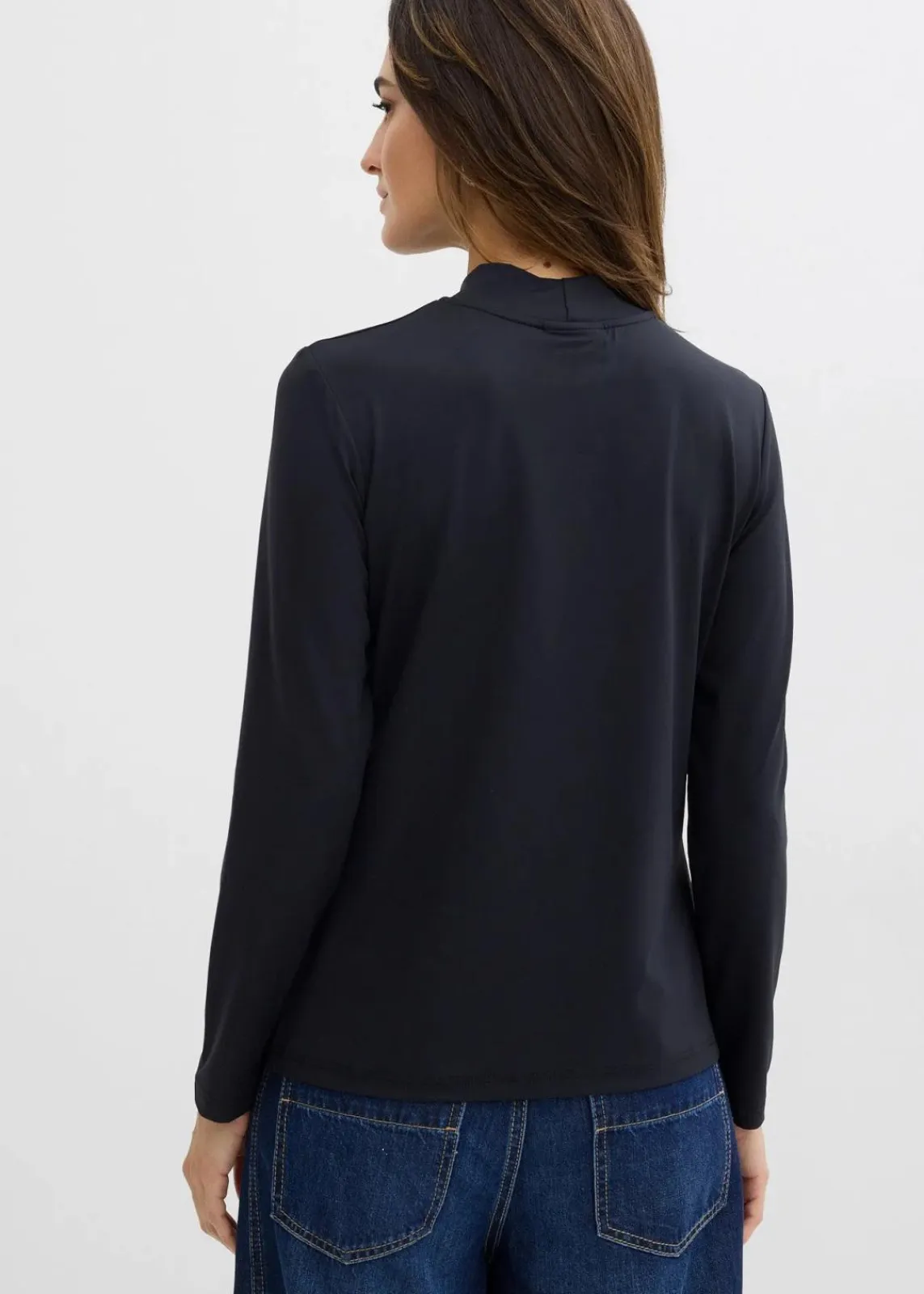 bonprix Bekleidung·Röcke|Nachhaltigere Materialien^Langarmshirt mit Stehkragen mit recyceltem Polyamid schwarz