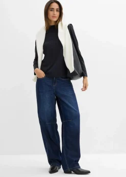bonprix Bekleidung·Röcke|Nachhaltigere Materialien^Langarmshirt mit Stehkragen mit recyceltem Polyamid schwarz