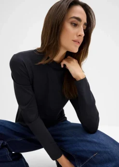 bonprix Bekleidung·Röcke|Nachhaltigere Materialien^Langarmshirt mit Stehkragen mit recyceltem Polyamid schwarz