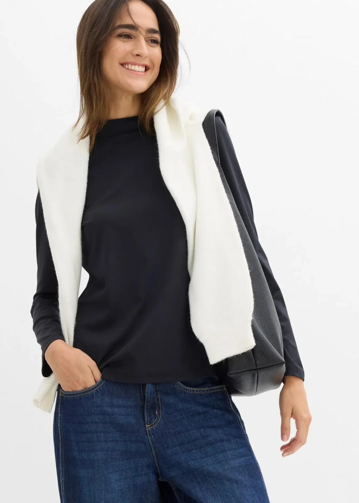 bonprix Bekleidung·Röcke|Nachhaltigere Materialien^Langarmshirt mit Stehkragen mit recyceltem Polyamid schwarz