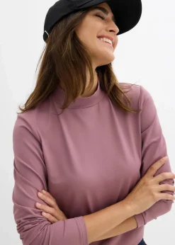 bonprix Shirts & Tops|Basics^Langarmshirt mit Stehkragen mit recyceltem Polyamid matt violett