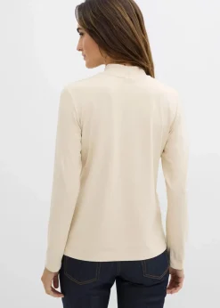 bonprix Shirts & Tops|Basics^Langarmshirt mit Stehkragen mit recyceltem Polyamid hellsand
