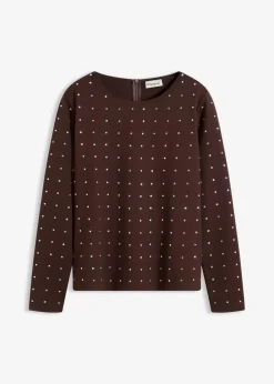 bonprix Shirts & Tops^Langarmshirt mit Strass-Applikation dunkelbraun