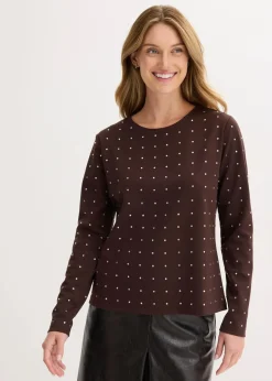 bonprix Shirts & Tops^Langarmshirt mit Strass-Applikation dunkelbraun