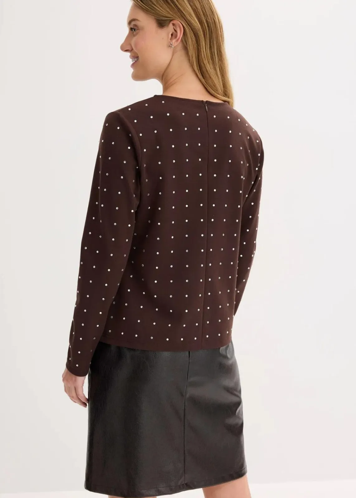 bonprix Shirts & Tops^Langarmshirt mit Strass-Applikation dunkelbraun