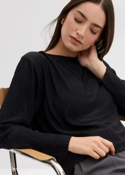 bonprix Shirts & Tops^Langarmshirt mit Struktureffekt schwarz
