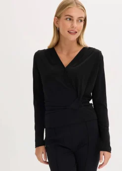 bonprix Shirts & Tops^Langarmshirt mit tiefem Ausschnitt schwarz