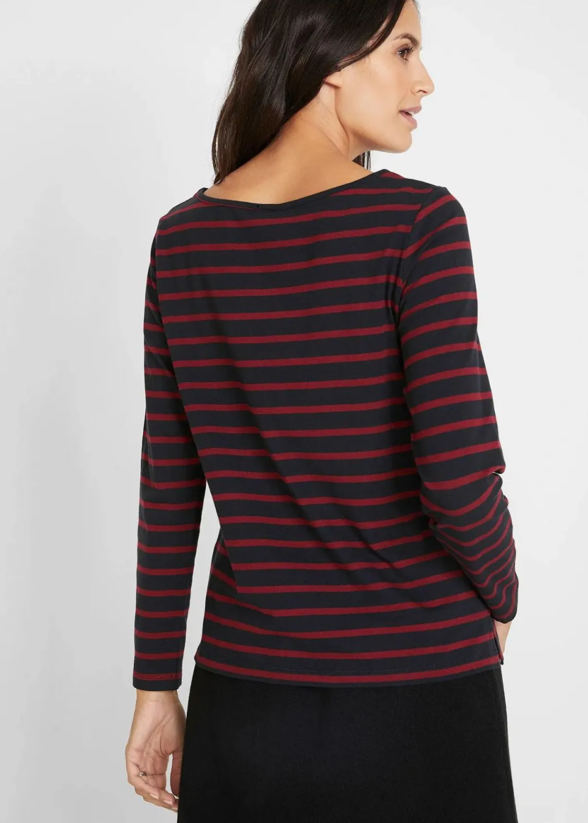 bonprix Shirts & Tops|Basics^Langarmshirt mit U-Boot-Ausschnitt (2er Pack) schwarz + rubinrot/schwarz gestreift